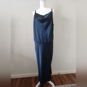 Ava & Viv Satin Deep Teal Cowl Neck Dress